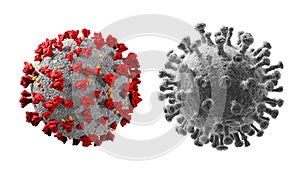 Virus isolated on white. Close-up of coronavirus cells or bacteria molecule. Flu, view of a viruses under a microscope, infectious