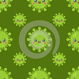Virus kawaii Cute cartoon pattern. Funny Infection background. Sweet microbe Bacterium vector texture