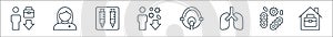 virus line icons. linear set. quality vector line set such as home office, infection, lungs, ventilator, virus, syringes,