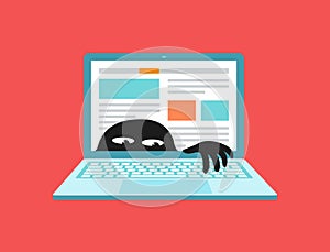 Virus on laptop, malware or network vulnerability vector photo