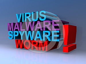 Virus malware spyware worm on blue