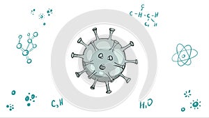 Virus microbe and chemical react white