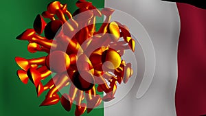 Virus molecule and Italian flag, virus spread and infection