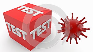 Virus near cube with test concept