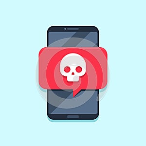 Virus notification on smartphone screen. Alert message, spam attack or malware notifications. Smartphones viruses vector