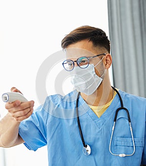 virus nurse doctor thermometer digital temperature medical senior medicine disease care fever flu