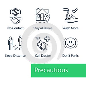 Virus outbreak precautions, preventive measures, safety instructions, pandemic quarantine, warning advice photo