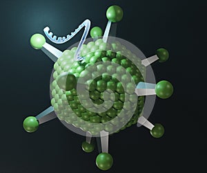 Virus polyhedral morphology with single stranded DNA on the black background