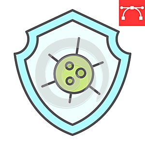 Virus protection color line icon, HIV and coronavirus, virus shield sign vector graphics, editable stroke filled outline