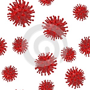 Virus red bacteria cells seamless border pattern background image. Flu, influenza, coronavirus model wallpaper. Covid-19 texture