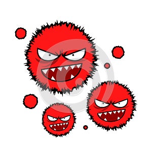 virus in red color cartoon art on white background