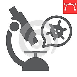 Virus research glyph icon, HIV and coronavirus, microscope sign vector graphics, editable stroke solid icon, eps 10.