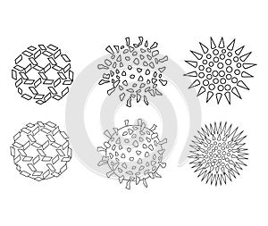 Virus set, Virus particle, sign. Vector linear silhouette illustration isolated on white background