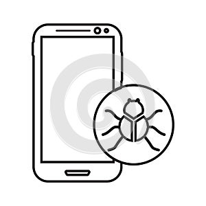 virus in smart phone icon. Element of cyber security for mobile concept and web apps icon. Thin line icon for website design and