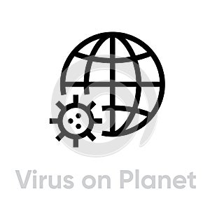 Virus Spread on Planet icon. Editable line vector.