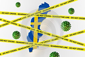 VIRUS WITH Sweden FLAG, CORONAVIRUS, Flu coronavirus floating. 3d render