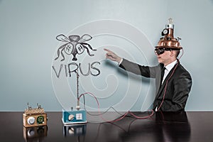 Virus text with vintage businessman