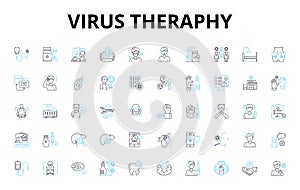 Virus theraphy linear icons set. Immunotherapy, Gene therapy, Antivirals, Vaccines, Antibodies, Retrovirus, Oncolytic