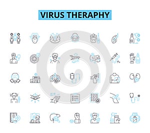 Virus theraphy linear icons set. Immunotherapy, Gene therapy, Antivirals, Vaccines, Antibodies, Retrovirus, Oncolytic