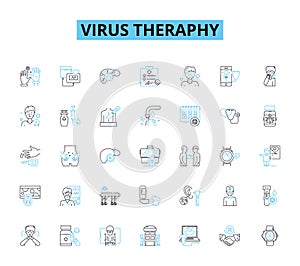 Virus theraphy linear icons set. Immunotherapy, Gene therapy, Antivirals, Vaccines, Antibodies, Retrovirus, Oncolytic photo