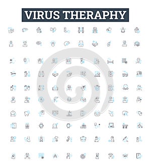 Virus theraphy vector line icons set. Antiviral, Viruscide, Remedial, Vaccine, Bioinhibitor, Prophylactic, Syntropic