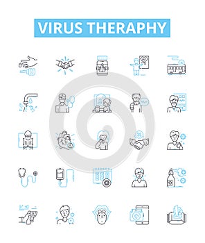 Virus theraphy vector line icons set. Antiviral, Viruscide, Remedial, Vaccine, Bioinhibitor, Prophylactic, Syntropic