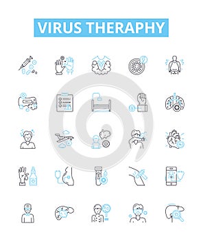 Virus theraphy vector line icons set. Antiviral, Viruscide, Remedial, Vaccine, Bioinhibitor, Prophylactic, Syntropic