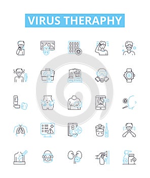 Virus theraphy vector line icons set. Antiviral, Viruscide, Remedial, Vaccine, Bioinhibitor, Prophylactic, Syntropic
