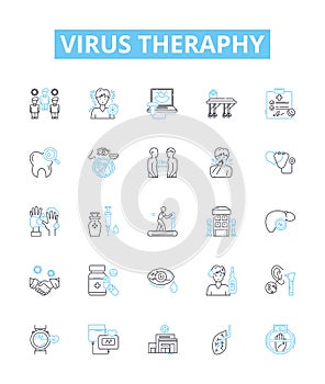 Virus theraphy vector line icons set. Antiviral, Viruscide, Remedial, Vaccine, Bioinhibitor, Prophylactic, Syntropic