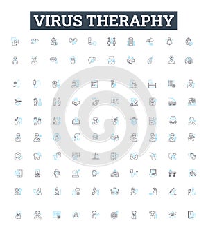 Virus theraphy vector line icons set. Antiviral, Viruscide, Remedial, Vaccine, Bioinhibitor, Prophylactic, Syntropic photo