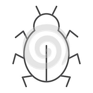 Virus thin line icon, security and internet, computer bug sign, vector graphics, a linear pattern on a white background.