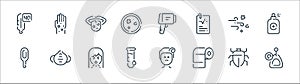 virus transmission line icons. linear set. quality vector line set such as handrail, toilet paper, test tube, thermometer, wind,