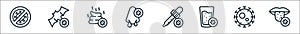 virus transmission line icons. linear set. quality vector line set such as lips, coronavirus, drink water, pipette tool, snot,