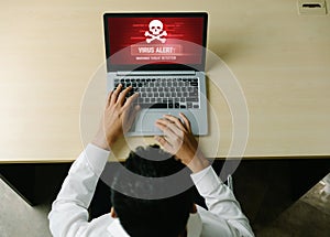 Virus warning alert on computer screen detected modish cyber threat