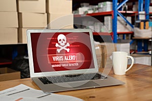 Virus warning alert on computer screen detected modish cyber threat photo