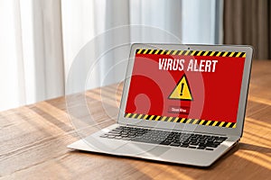 Virus warning alert on computer screen detected modish cyber threat photo