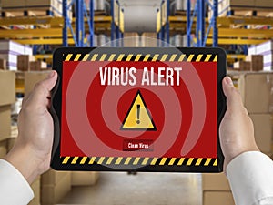 Virus warning alert on computer screen detected modish cyber threat photo