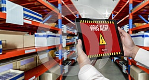Virus warning alert on computer screen detected modish cyber threat photo