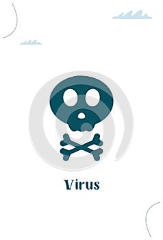 Virus on white background. skeleton sign. Malware caution concept, spam data, fraud internet error, insecure risk danger