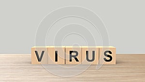 Virus - word wooden cubes on table horizontal over gray background HD, corona virus, infected wood, hacker attack online, pandemic