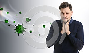 Viruses affecting mature man on background
