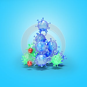 Viruses and bacteria falling from above 3d illustration on blue background with shadow