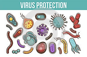 Viruses and bacteria information poster for medical healthcare infographics or bacteriology science. photo