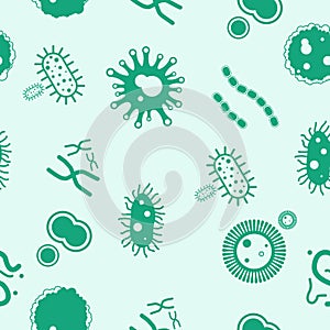 Viruses and Bacteria pattern, Germs microorganism pattern. Vector Illustration