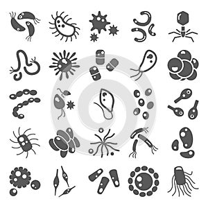 Viruses and bacterias simple icons set for web and mobile design