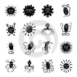 Viruses and bacteries set icons in black style. Big collection of viruses and bacteries vector symbol stock illustration