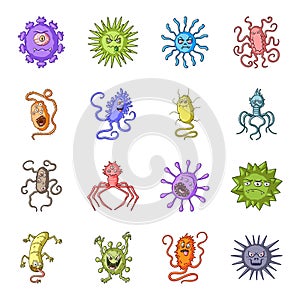 Viruses and bacteries set icons in cartoon style. Big collection of viruses and bacteries vector symbol stock