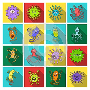 Viruses and bacteries set icons in flat style. Big collection of viruses and bacteries vector symbol stock illustration