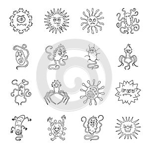 Viruses and bacteries set icons in line style. Big collection of viruses and bacteries vector symbol stock illustration