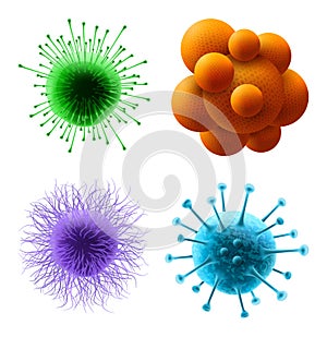 Viruses, bacterium, 3D realistic germ microbes set